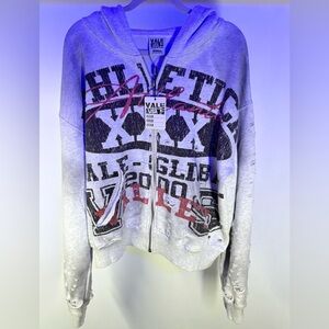 VALE USA “Athletic Dept” Distressed Full-Zip Hoodie (Grey)